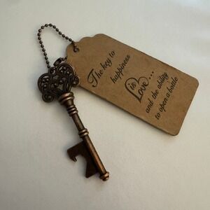 Key To Happiness Bottle‎ Opener Favor Tag Wedding Bronze Party Decor